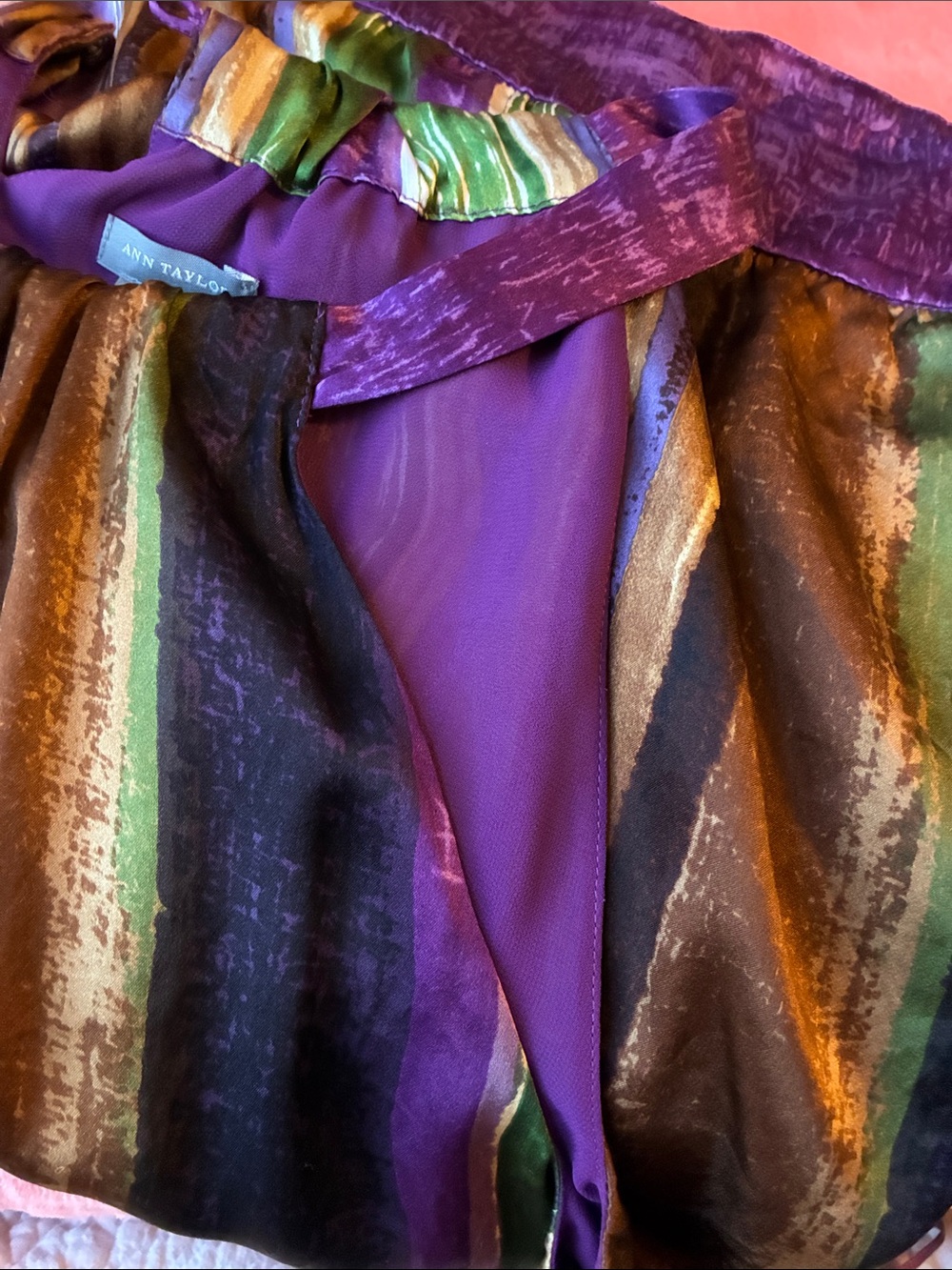 100% SILK- Ann Taylor Striped Camisole In Purple, Green & Neutrals - Picture 14 of 15